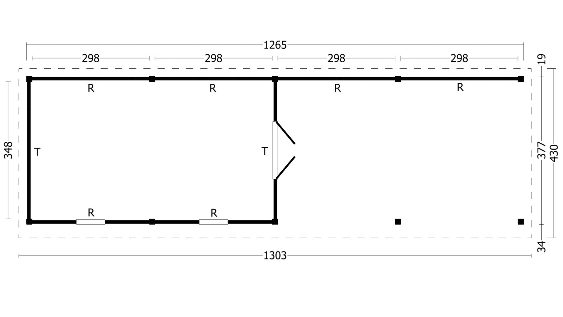 &Uuml;berdachung Oslo XL Typ 11 Douglas 1292 x 430 cm - Naturbelassene W&auml;nde inkl. EPDM