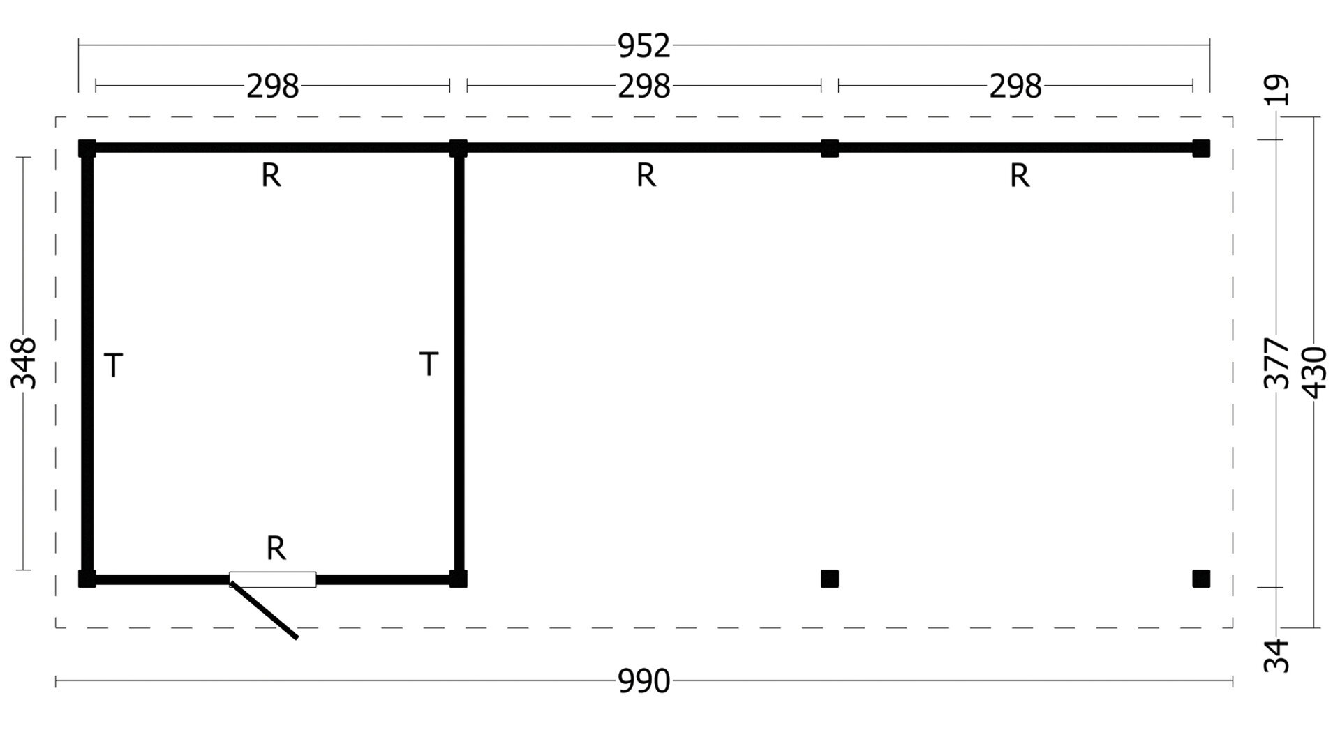 &Uuml;berdachung Oslo XL Typ 7 Douglas 980 x 430 cm - Naturbelassene W&auml;nde inkl. EPDM