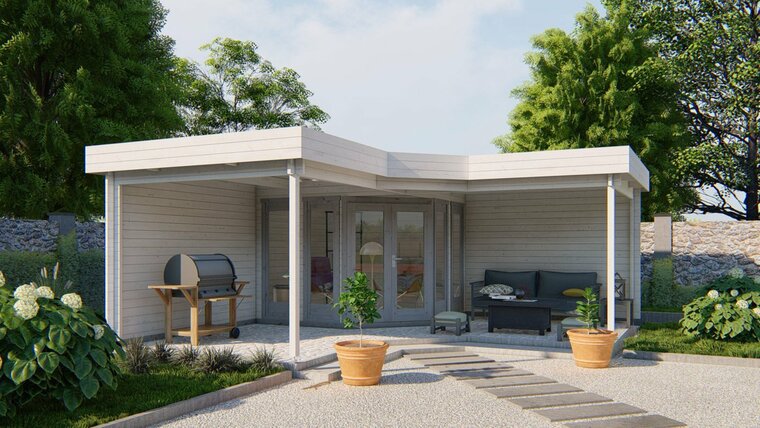Blockh&uuml;tte &ndash; Gartenhaus Funen mit &Uuml;berdachung