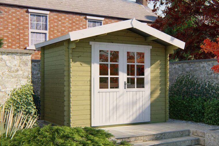 Blockhaus Anja 295 x 200 x 255 cm + mit 50 cm Vordach - Wandstarke 28 mm