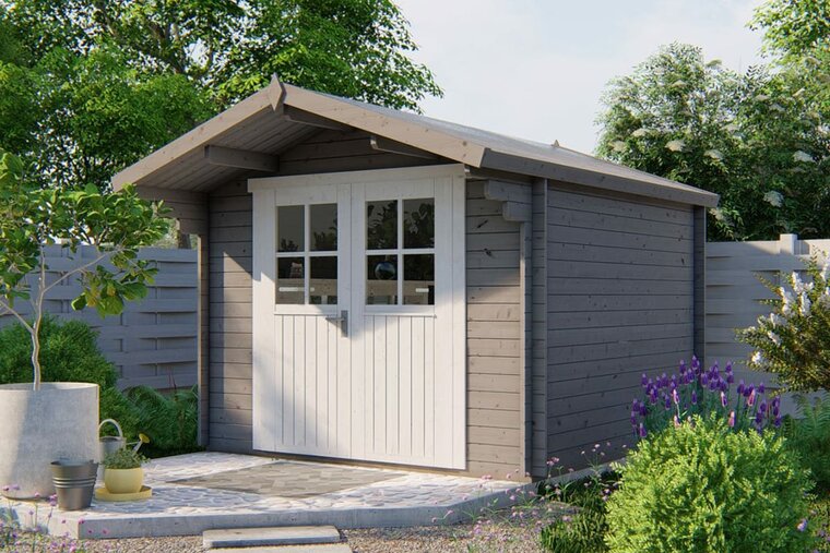 Blockhaus Albacete 300 x 300 x 236 cm + Vordach 70 cm - Wandstarke 34 mm