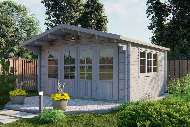 Blockhaus Blackpool 440 x 340 x 259 cm mit Vordach - Wandstarke 58