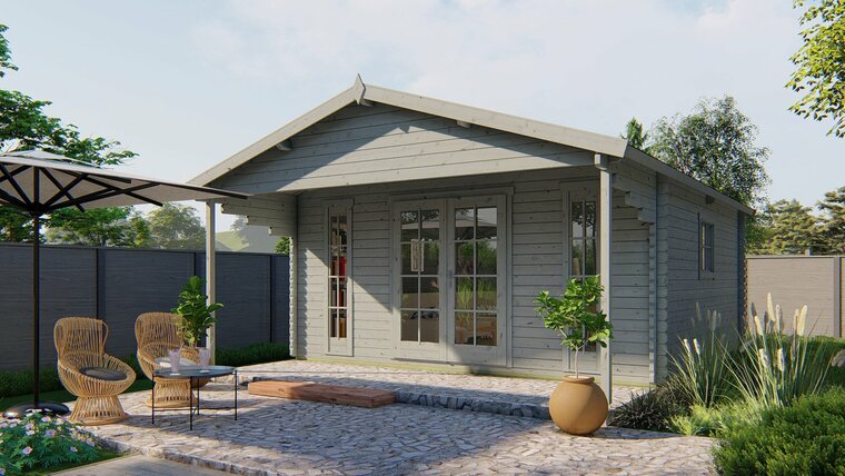 Blockhaus Emiel 500 x 500 + 170 cm - Mit Vordach