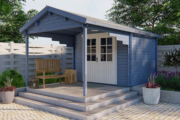 Blockh&uuml;tte &ndash; Gartenhaus Georg mit &Uuml;berdachung