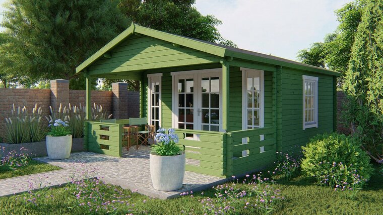 Blockhaus Heino 450 x 380 + Vordach 200 cm- Wandstarke 40 mm