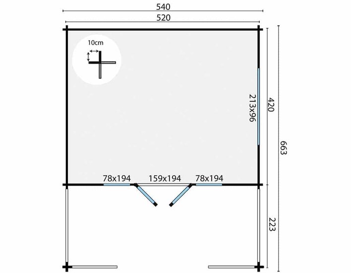 Blockhaus Nottingham mit Vordach 540 x 663 cm