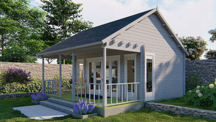 Blockhaus Olaug mit Veranda 550 x 400 + 198 cm (44 mm)