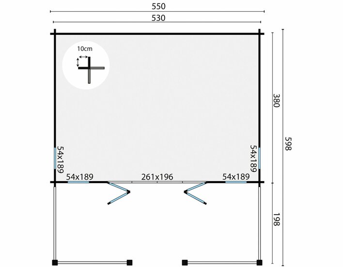 Blockhaus Olaug mit Veranda 550 x 400 + 198 cm (44 mm)