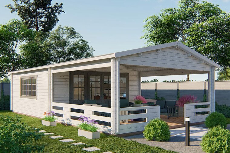 Blockhaus Sheffield mit breitem Vordach 540 x 963 cm - Wandstarke 58 mm