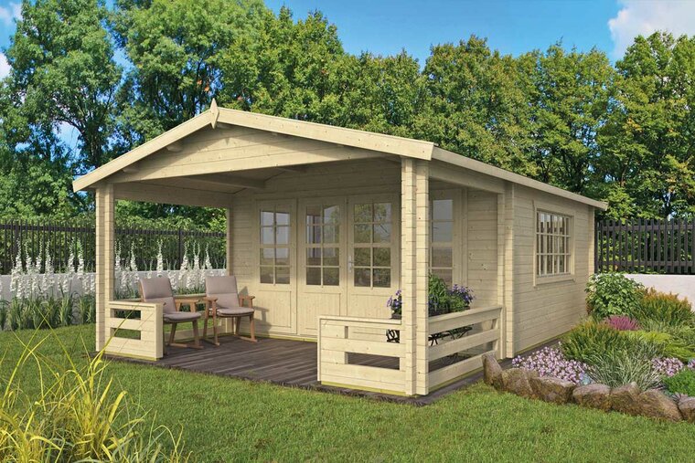 Blockhaus Wigan mit Vordach 540 x 763 cm (58 cm)