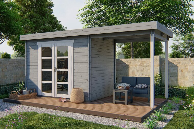 Gartenhaus Mittelmodern mit Uberdachung 300 x 200 x 230 cm | Wandstarke 28 mm