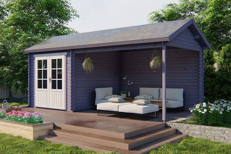  Gartenhaus Ove mit Vordach 590 x 300 x 276 cm - Wandstarke 28 mm