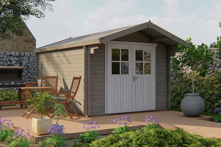 Blockhaus Pamplona 300 x 400 x 236 cm + Vordach 70 cm &ndash; Gartenhaus