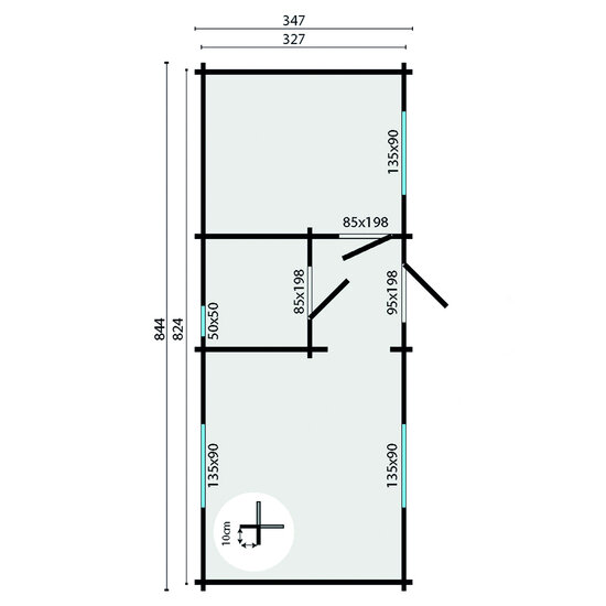 Blokhut Ava 844 x 347 x 270 cm Wanddikte 70 mm