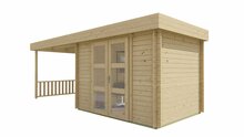 Blockhaus Maja mit Uberdachung 320 + 320 x 240 x 228 cm Wandstarke 28 mm