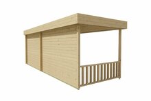 Blockhaus Maja mit Uberdachung 320 + 320 x 240 x 228 cm Wandstarke 28 mm