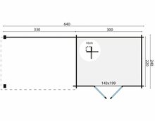 Blockhaus Maja mit Uberdachung 320 + 320 x 240 x 228 cm Wandstarke 28 mm