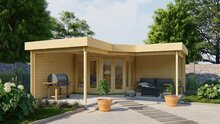 Blockh&uuml;tte &ndash; Gartenhaus Funen mit &Uuml;berdachung