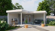 Blockh&uuml;tte &ndash; Gartenhaus Funen mit &Uuml;berdachung