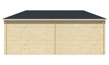 Blockhaus Niklas mit Uberdachung 250 + 325 x 250 - Unbehandeltes Fichtenholz - Wandstarke 28 mm