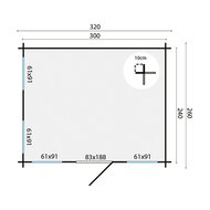 Blockhaus Idonea 320 x 260 x 245 cm - Mit Blumenkasten und Fensterladen - Wandstarke 28 mm