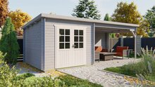 Blockhaus Charlotta mit Uberdachung 700 x 300 x 217 cm - Wandstarke 28 mm