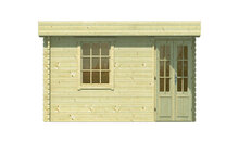 Blockhaus Helge 350 + 150 x 350 cm - Funfeckiges Blockhaus mit Flachdach - Wandstarke 44 mm