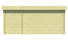 Blockhaus Helge 350 + 150 x 350 cm - Funfeckiges Blockhaus mit Flachdach - Wandstarke 44 mm