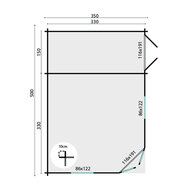 Blockhaus Helge 350 + 150 x 350 cm - Funfeckiges Blockhaus mit Flachdach - Wandstarke 44 mm