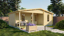 Blockhaus Ollie 731 x 498 x 283 cm &ndash; Fertighaus Wandst&auml;rke 70 mm