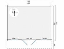Blockhaus Viggo 500 x 400 x 281 cm mit Vordach von 100 cm - Wandstarke 28 mm