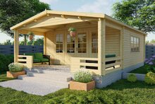 Blockhaus Wigan mit Vordach 540 x 763 cm (58 cm)