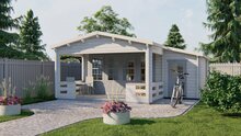 Blockhaus Coventry 590 x 570 x 263 cm mit Vordach und Abstellraum (58 mm)