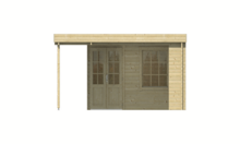 Blokhut Annette 300 + 400 x 400 cm onbehandeld Vuren Wanddikte 40 mm - met Overkapping