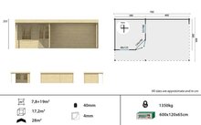 Blokhut Annette 300 + 400 x 400 cm onbehandeld Vuren Wanddikte 40 mm - met Overkapping