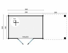 Gartenhaus Mittelmodern mit Uberdachung 300 x 200 x 230 cm | Wandstarke 28 mm