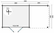 Gartenhaus Dora mit Vordach 500 x 300 x 217 cm - Impragniert (28 mm) - Tuindeco