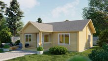 Blockhaus Finn 1040 x 740+238 x 365 cm &ndash; Fertighaus aus Holz &ndash; Luxus-Chalet