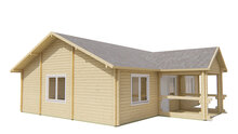Blockhaus Finn 1040 x 740+238 x 365 cm &ndash; Fertighaus aus Holz &ndash; Luxus-Chalet