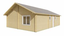 Blockhaus Finn 1040 x 740+238 x 365 cm &ndash; Fertighaus aus Holz &ndash; Luxus-Chalet