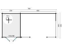 Blockhaus Kukka 700 x 350 x 279 cm - Mit seitlicher Veranda - Wandstarke 40 mm