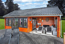 Blokhut Big Ben 930 x 400 x 351 cm Wanddikte 70 mm - met Overkapping 