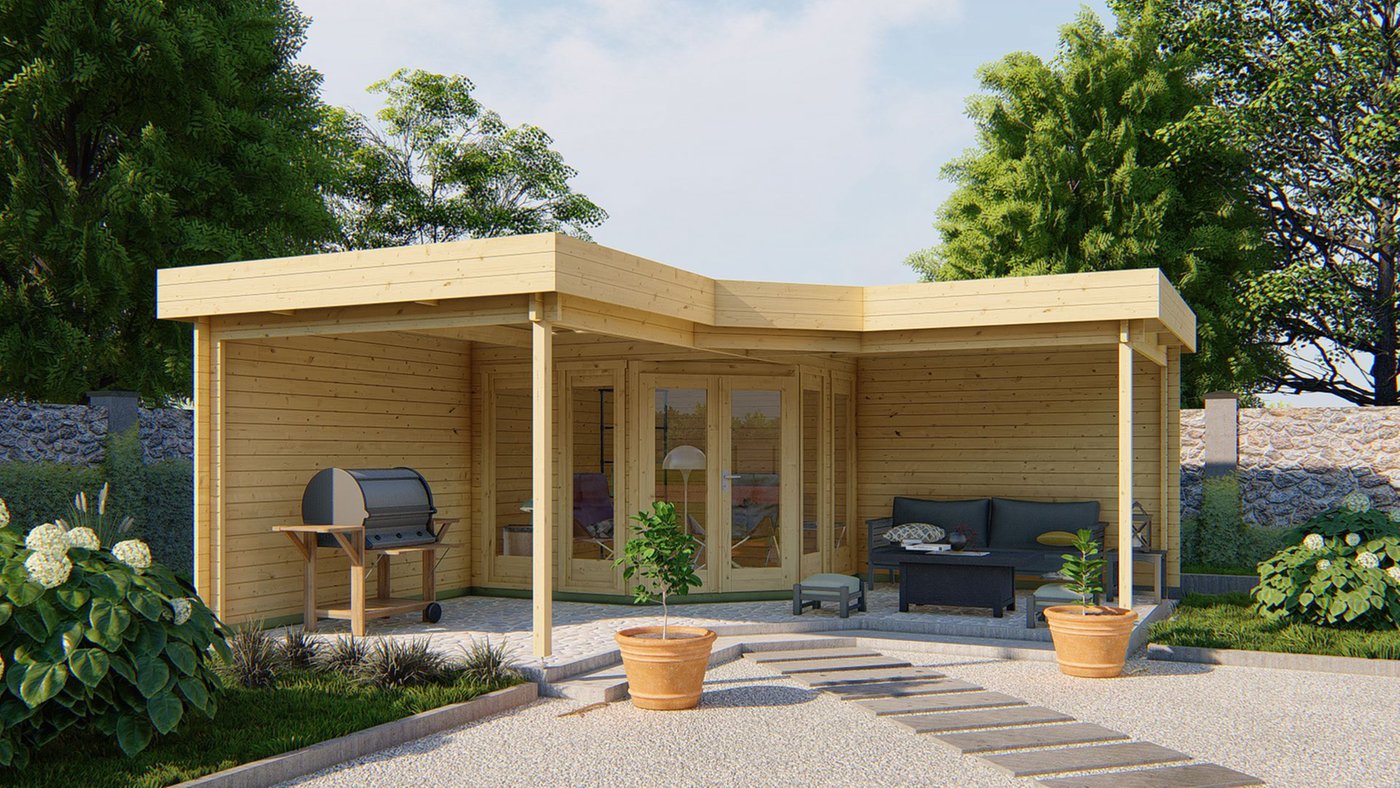 Blockhütte – Gartenhaus Funen mit Überdachung