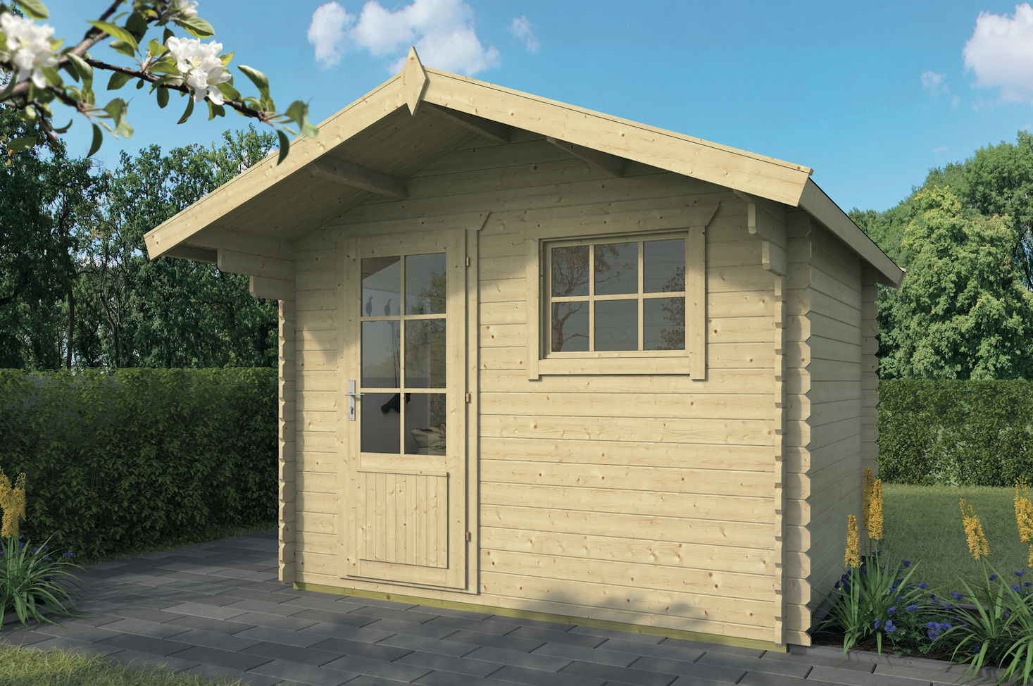 Blokhut Bjorn 300 x 260 x 245 cm + Luifel 80 cm Wanddikte 28 mm