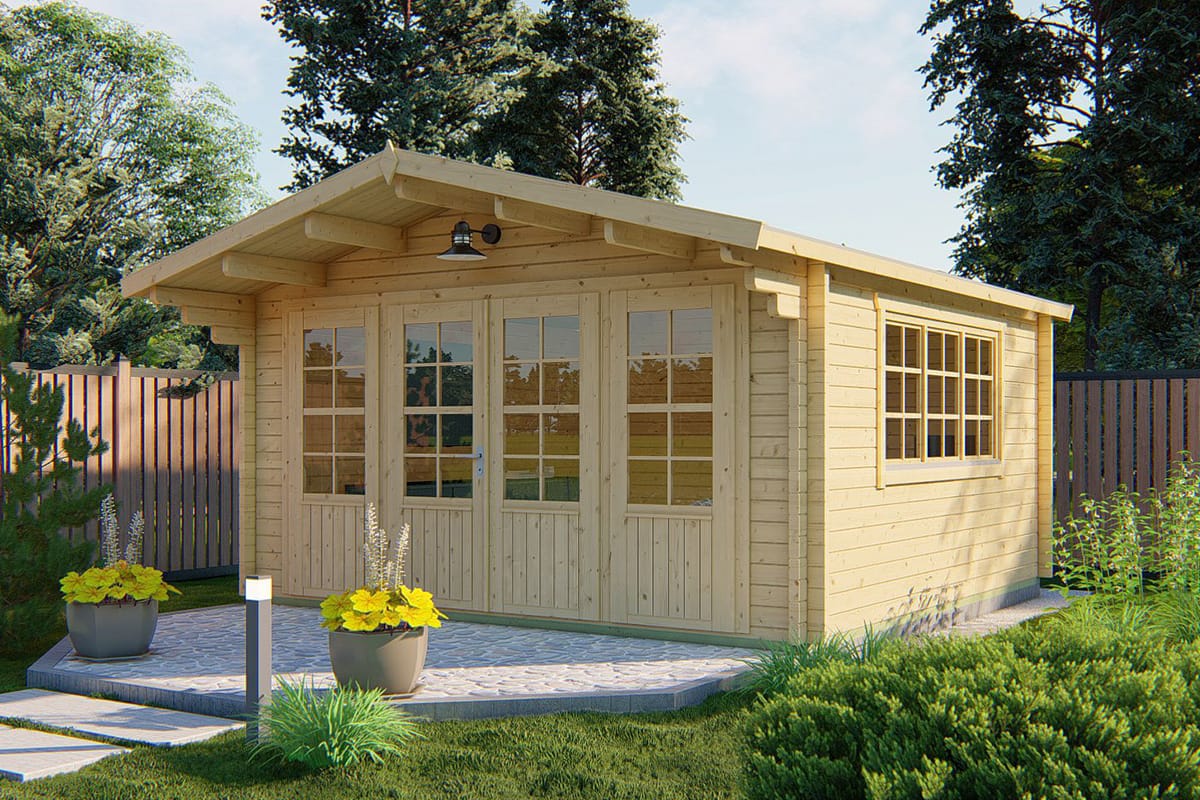 Blockhaus Blackpool 440 x 340 x 259 cm mit Vordach - Wandstarke 58