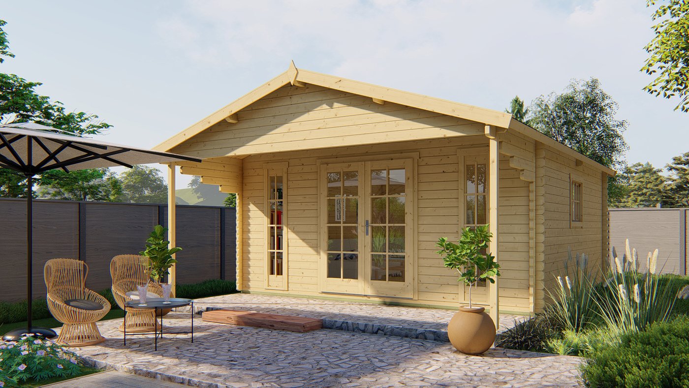Blockhaus Emiel 500 x 500 + 170 cm - Mit Vordach