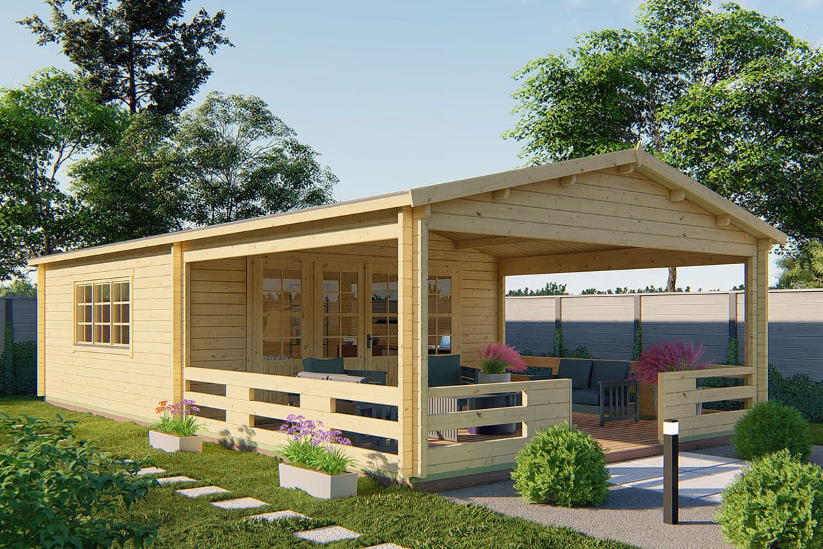 Blockhaus Sheffield mit breitem Vordach 540 x 963 cm - Wandstarke 58 mm
