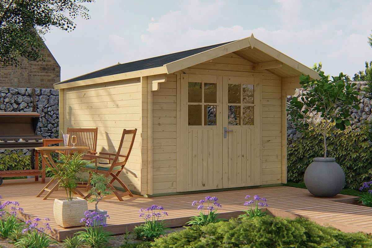 Blockhaus Pamplona 300 x 400 x 236 cm + Vordach 70 cm – Gartenhaus