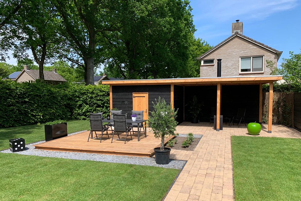 Überdachung Twello Douglas 794 x 400 cm – Schwarze Wände (Bausatz)