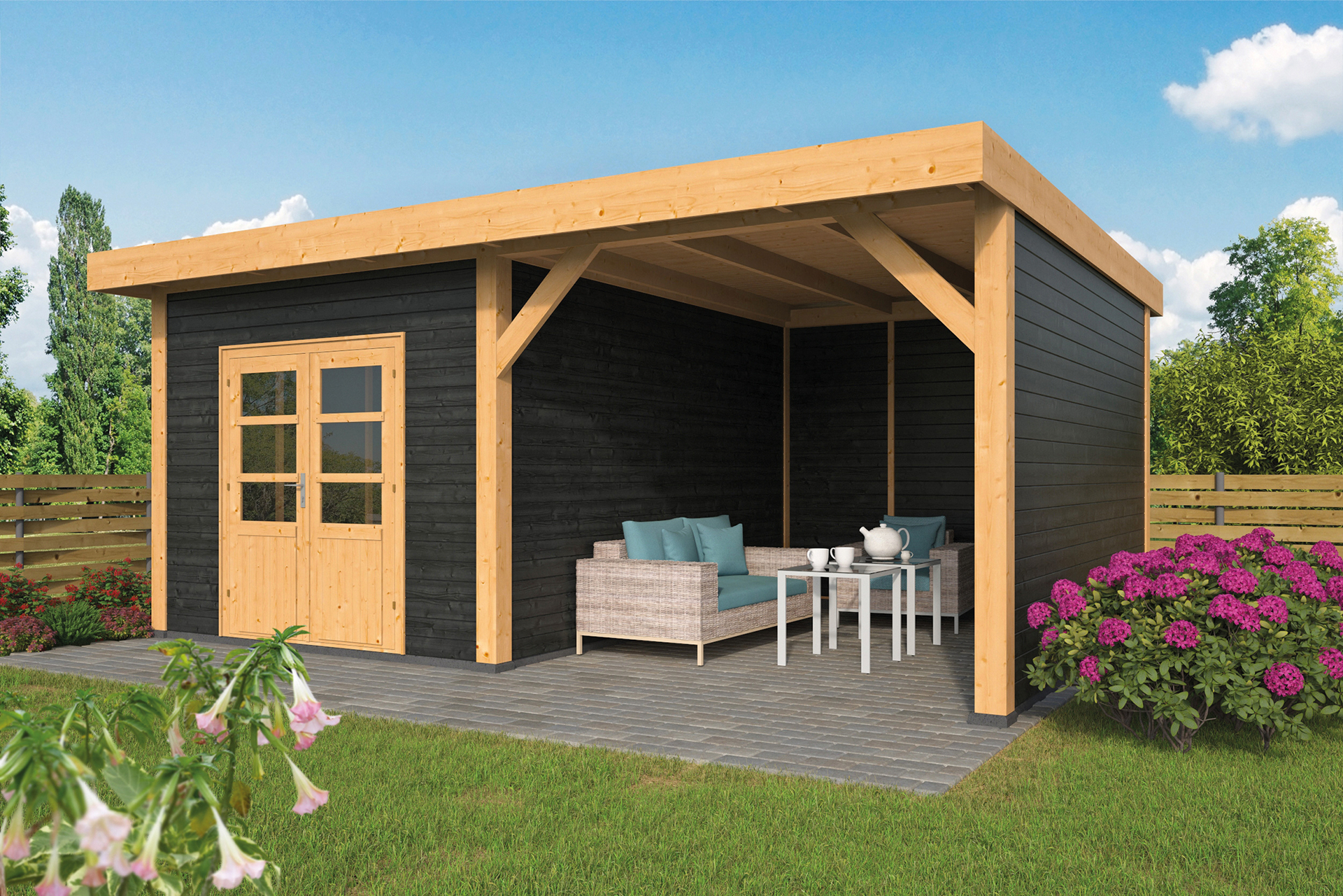 Überdachung Raalte Douglas 600 x 410 cm – Schwarz